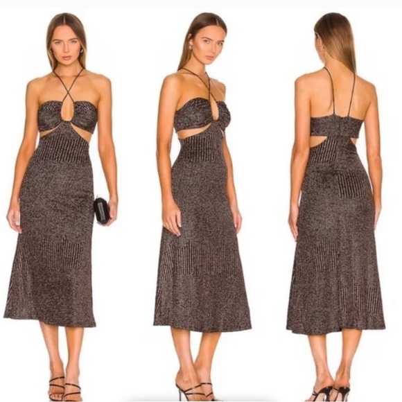 NWT Misha Dulci Metallic Stripe Cut Out Bodycon Dress - Picture 2 of 12